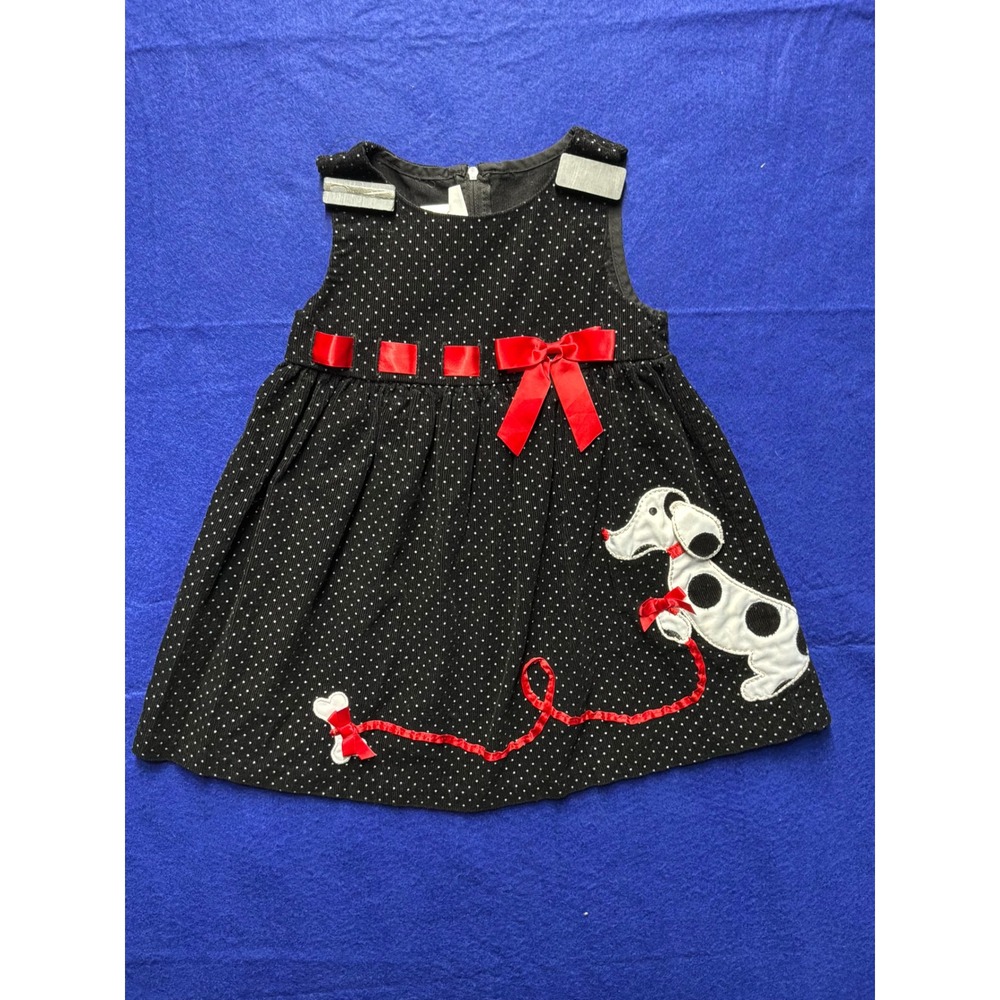 Retro Toddler Girls Bonnie Jean Corduroy Dalmatian Polka Dot Dress 2T Black Red